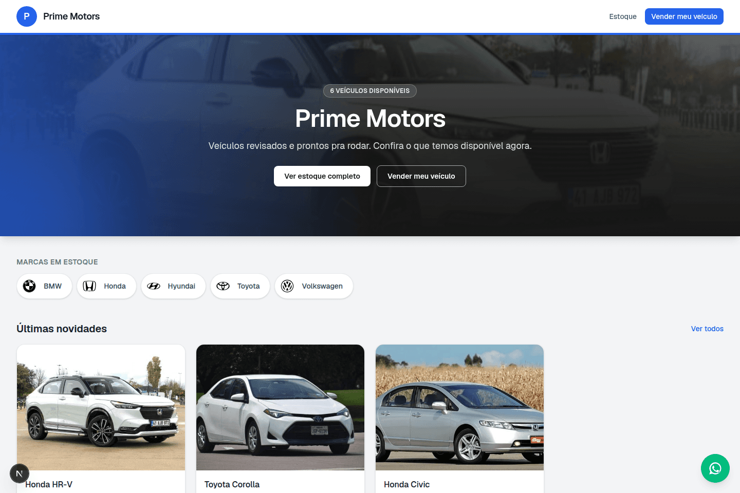 Site público de uma loja no LiftLot, com banner, marcas em estoque e veículos disponíveis